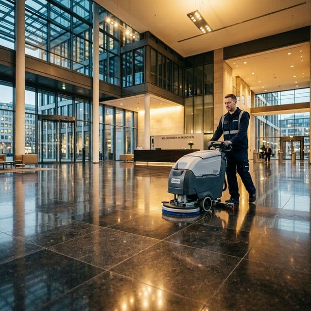 Unterhaltsreinigung mit professioneller Bodenmaschine